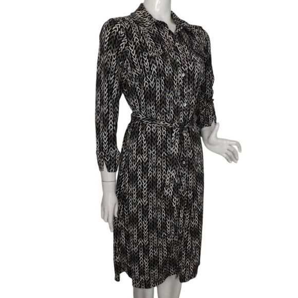 SIGRID OLSEN Shirt Dress, L, Black/Gray, Chevron Stripes, Breast pockets - Picture 3 of 13